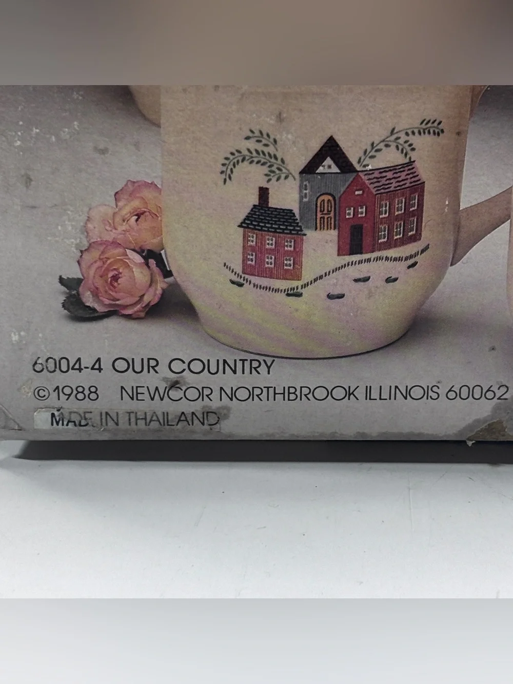 Vtg Newcor Our Country Village Stoneware Cups/Mugs Cottage Core New W/box 88’